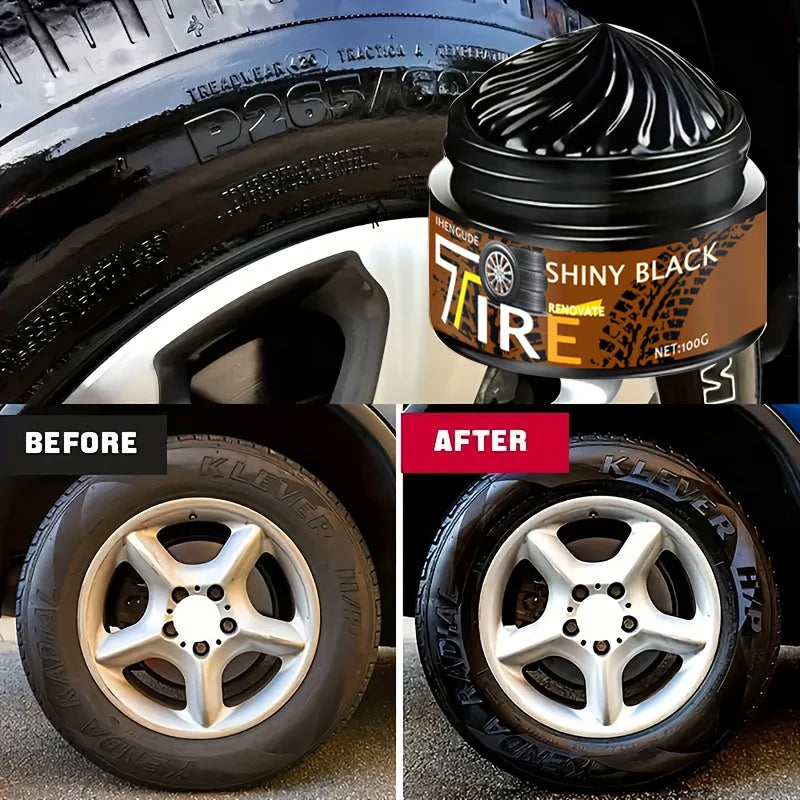 Car Tire Wax Polish with Sponge Applicator - Long-Lasting Gloss, Rubber & Plastic Repair