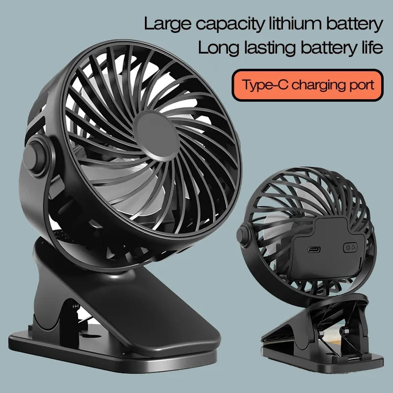 Mini 720° Rotatable Clip Fan with Night Light, USB Rechargeable Portable Cooler