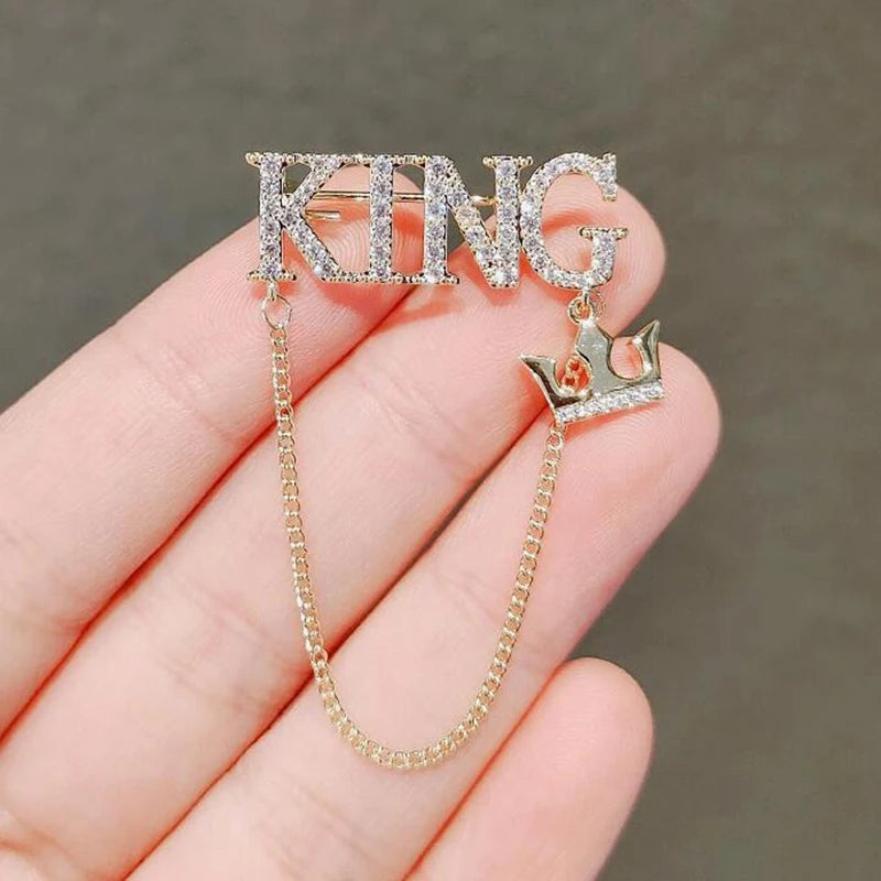 Fashion Man and Women Brooch - Letter King Design, Luxury Jewelry Accessory