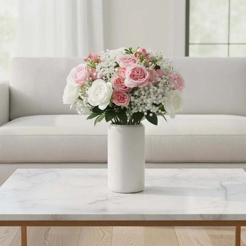 Artificial Rose & Baby Breath Bouquet Wedding Decoration - Romantic Fake Flower Set