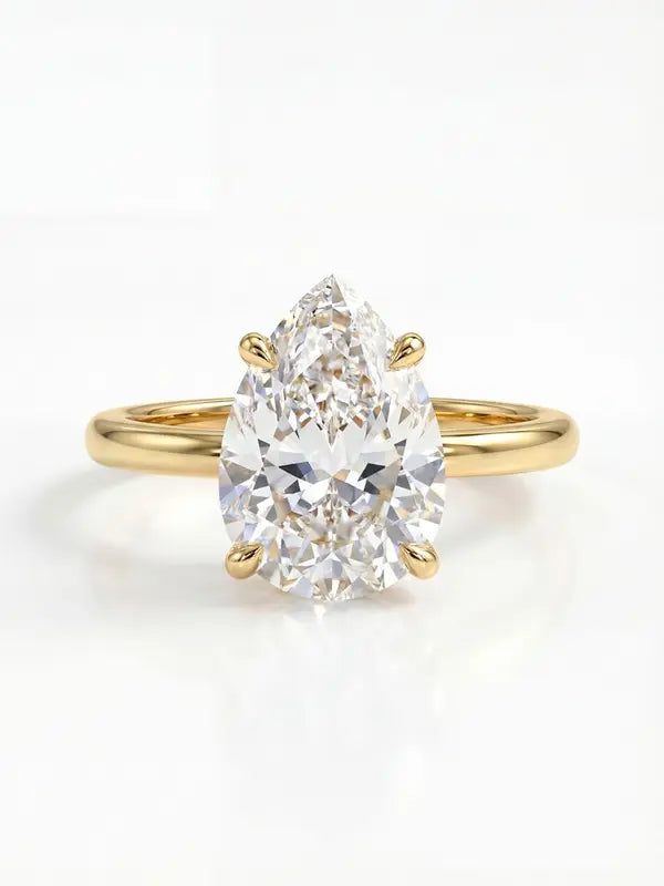 Sterling Silver Zircon Engagement Ring for Women, Sparkling Pear Shape Jewelry