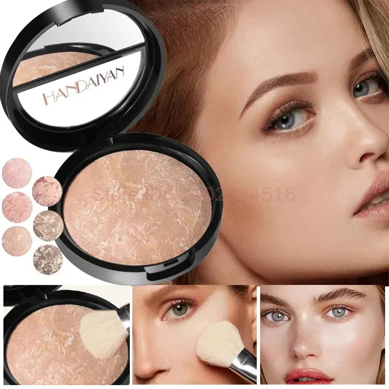 Oil-Control Luminous Setting Powder with Marble Baked Finish - Brightening Face Powder Compact Foundation Makeup