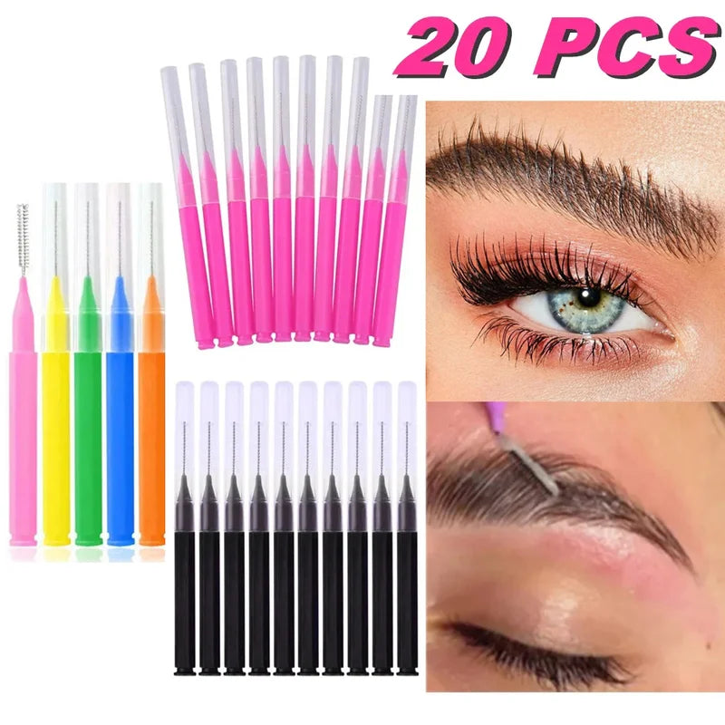20Pcs Mini Eyebrow & Eyelash Brush Sets - Disposable Micro Grooming Applicators