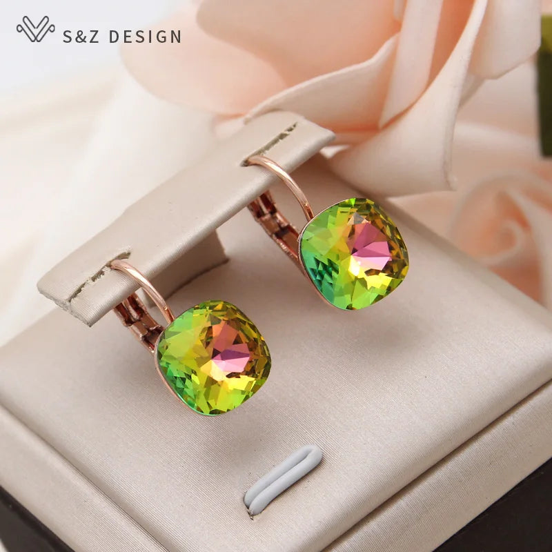 Colorful Crystal Dangle Earrings for Women Wedding Engagement Jewelry