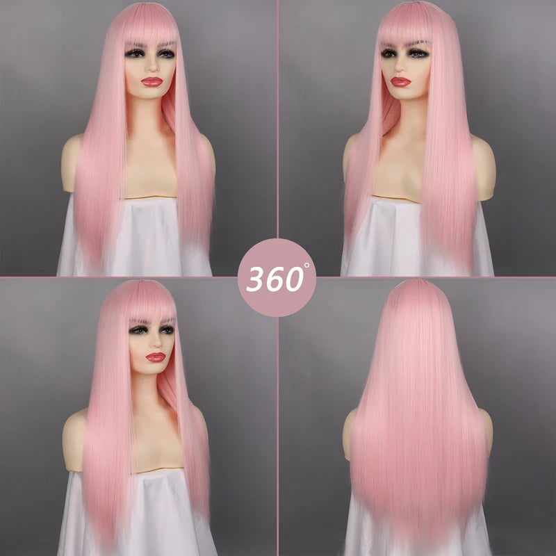 Long Silky Heat-Resistant Synthetic Wig with Bangs for Cosplay & Fashion