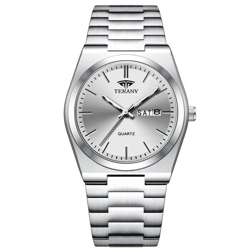 Men's Fashion Quartz Watch with Stainless Steel Case and Calendar Function