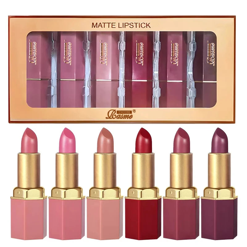 6-Color Matte Velvet Lipstick Set with Pearlescent Glitter - Valentine's Day Gift