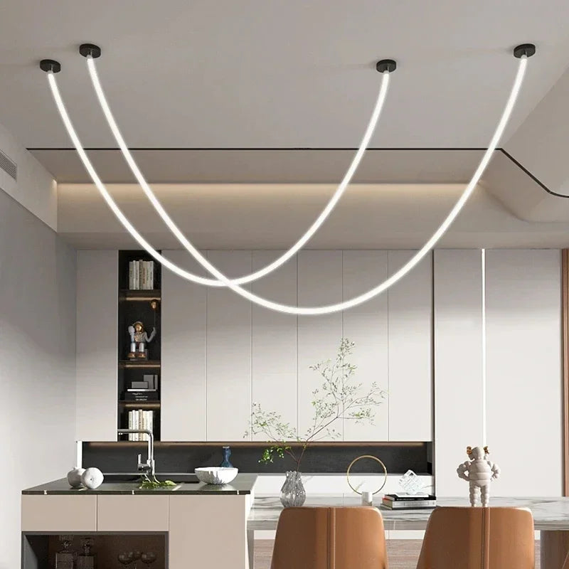 Nordic Long Line Pendant Lighting Modern LED Chandelier for Restaurant Cafe Bar Dining Room