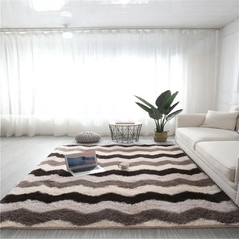 Modern Nordic Tie-Dye Silk Wool Rug for Living Room & Bedroom - Soft Floor Mat