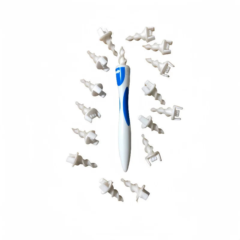 Blue Silicone Spiral Ear Wax Remover Tool with Reusable Tips - Washable & Safe