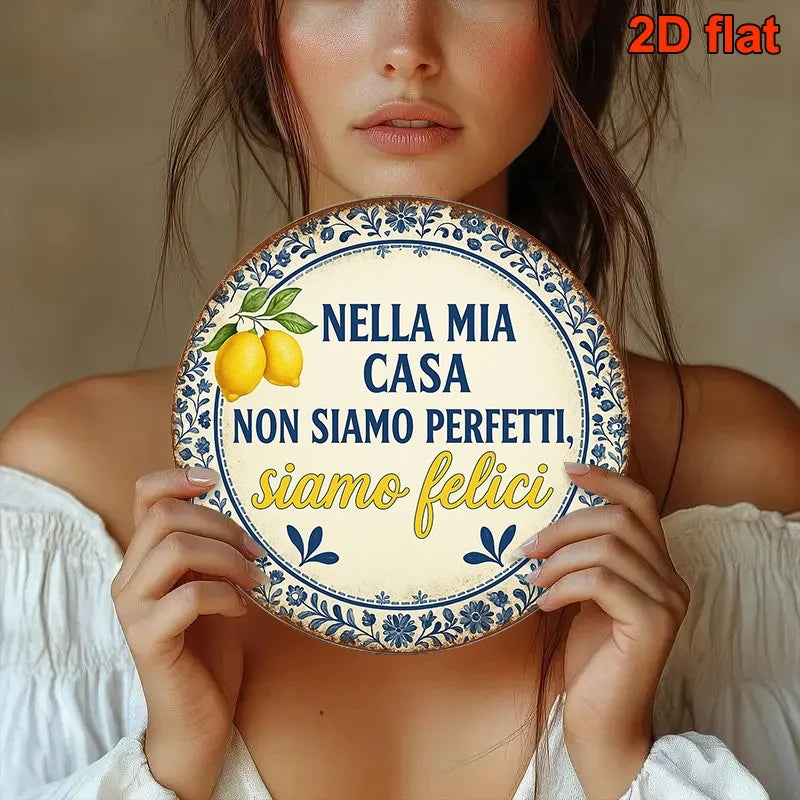 20cm Wooden Wall Decoration Disc with Italian Proverb - Rustic Farm Theme