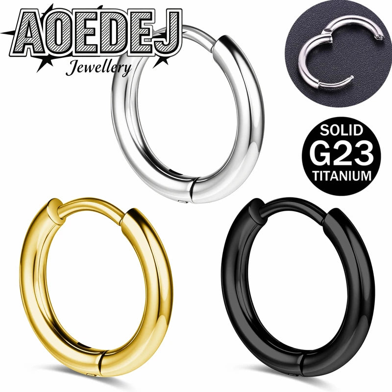 Titanium Hoop Earrings for Men Women 18G 20G Circle Clicker Piercing Jewelry