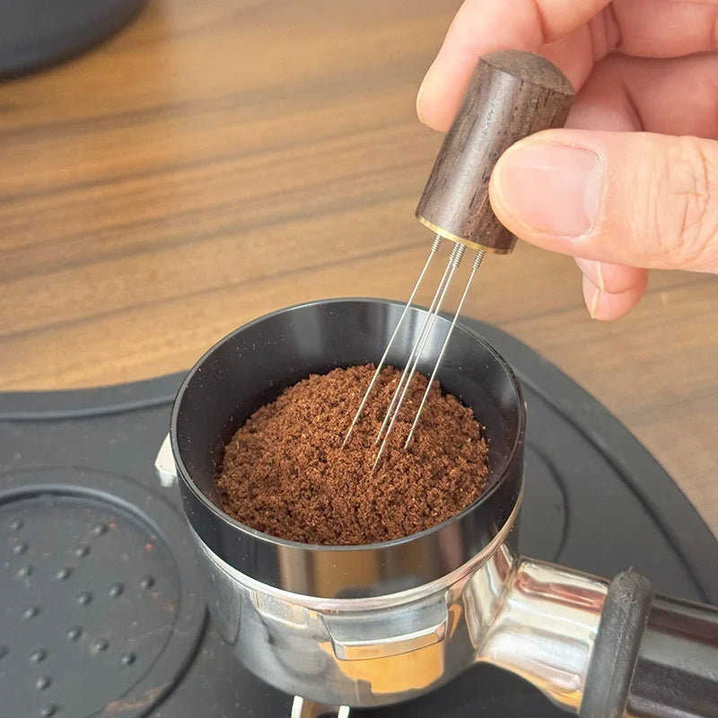 Coffee Stirrer Needle Distributor for Espresso & Coffee Powder - Wood Handle Barista Tool