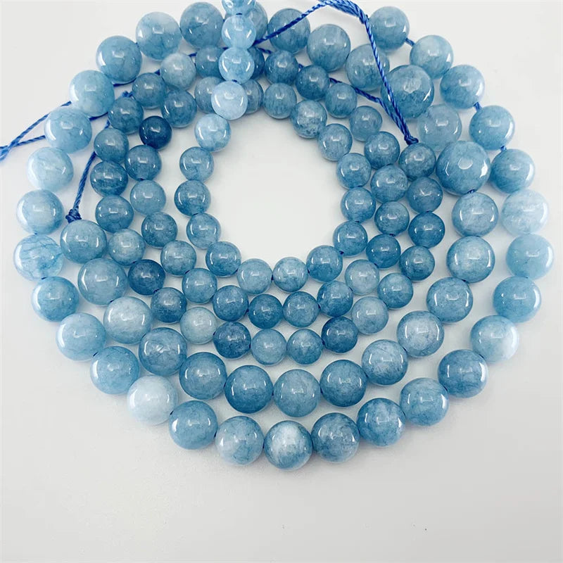Natural Aquamarine & Agate Bead Set - Round Loose Spacer Beads for Jewelry Making