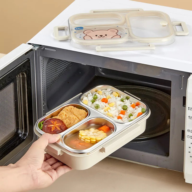 Portable Bento Box with 2/3/4 Grid Sections, Leak-Proof Stainless Steel Lunch Container for Kids