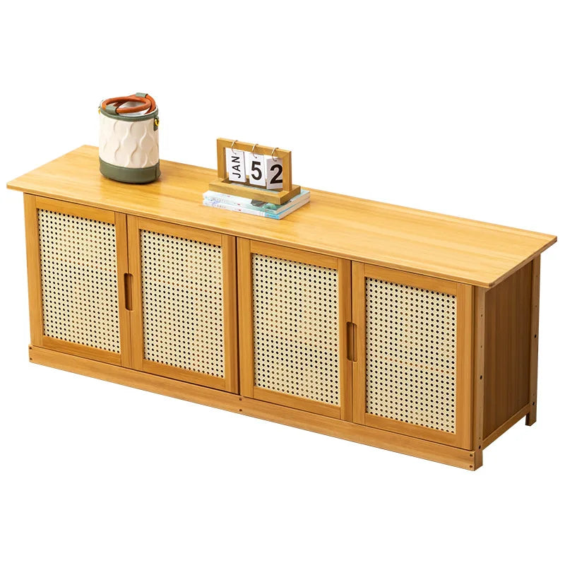 Wooden & Bamboo Shoe Cabinet with Door Storage and Stool - Multi-Color Options