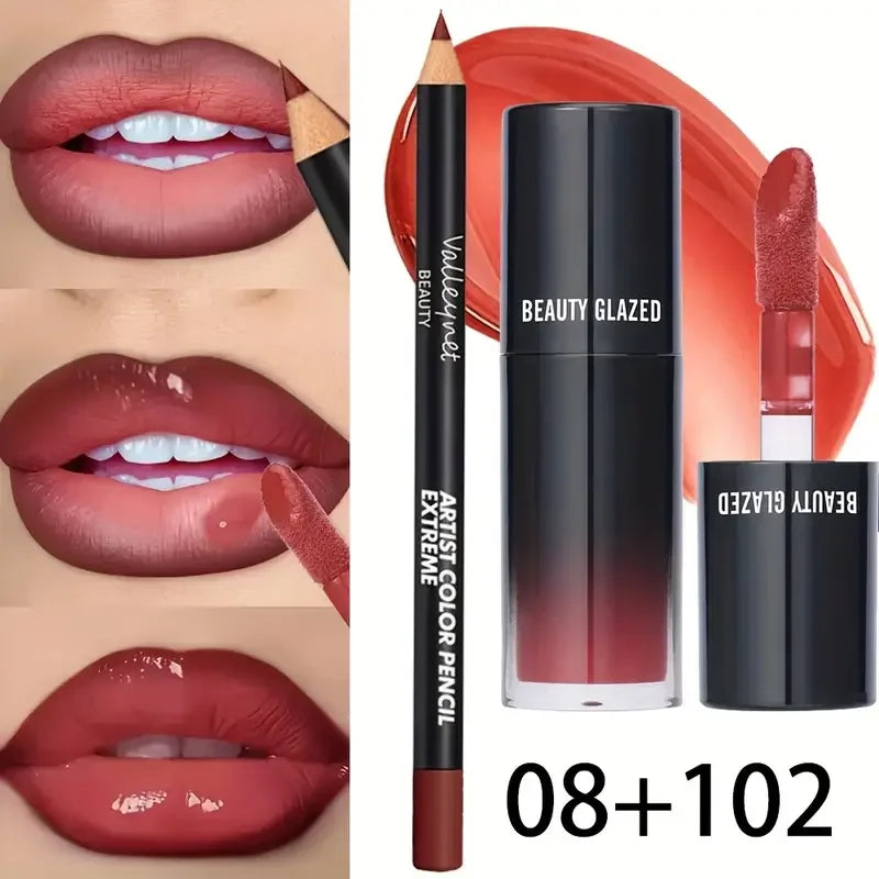 Velvet Texture Lip Makeup Set - Matte Effect, Moisturizing, Natural Finish, 2 Pieces