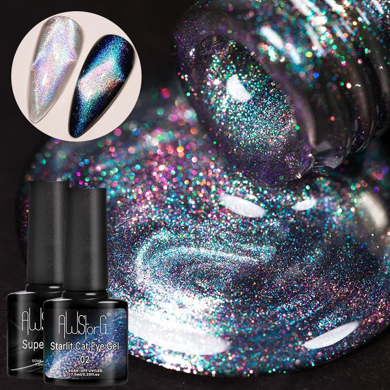 Magnetic Cat Eye Gel Nail Polish Set - Semi-Permanent UV Polish with Chameleon Effect