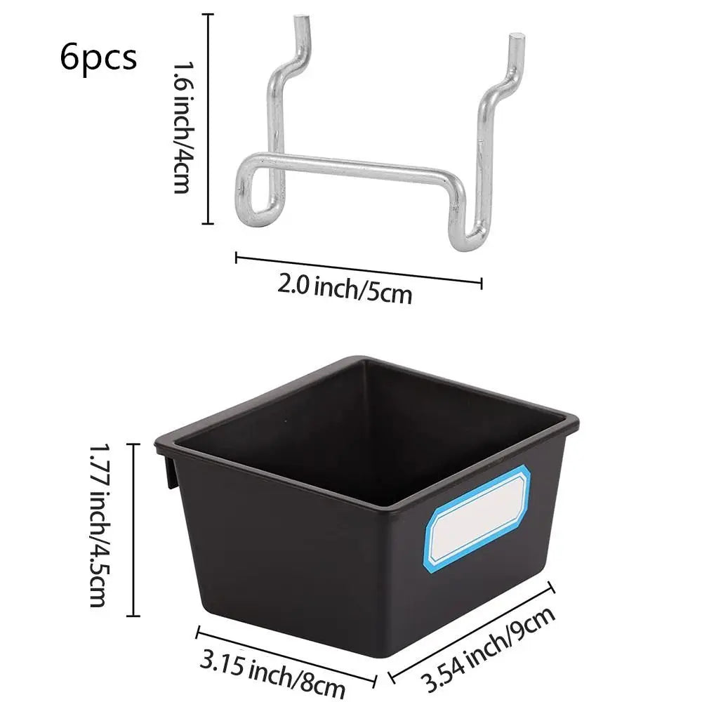 Pegboard Organizer Bins with Hooks and Labels - Workshop Garage Storage Set