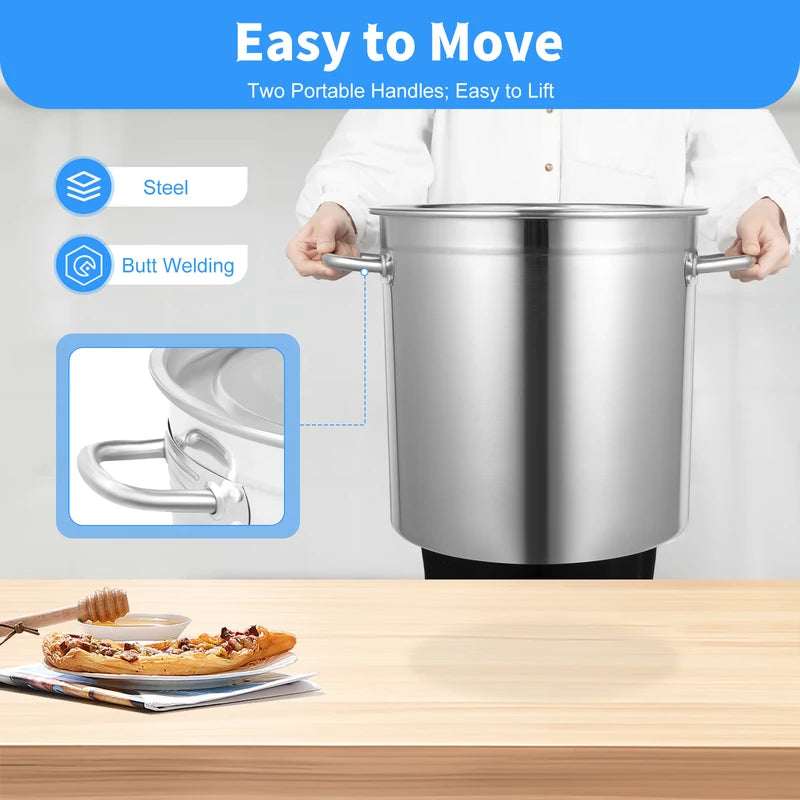 35L Stainless Steel Stock Pot with Lid & Handles - Multi-Functional Kitchen Cookware