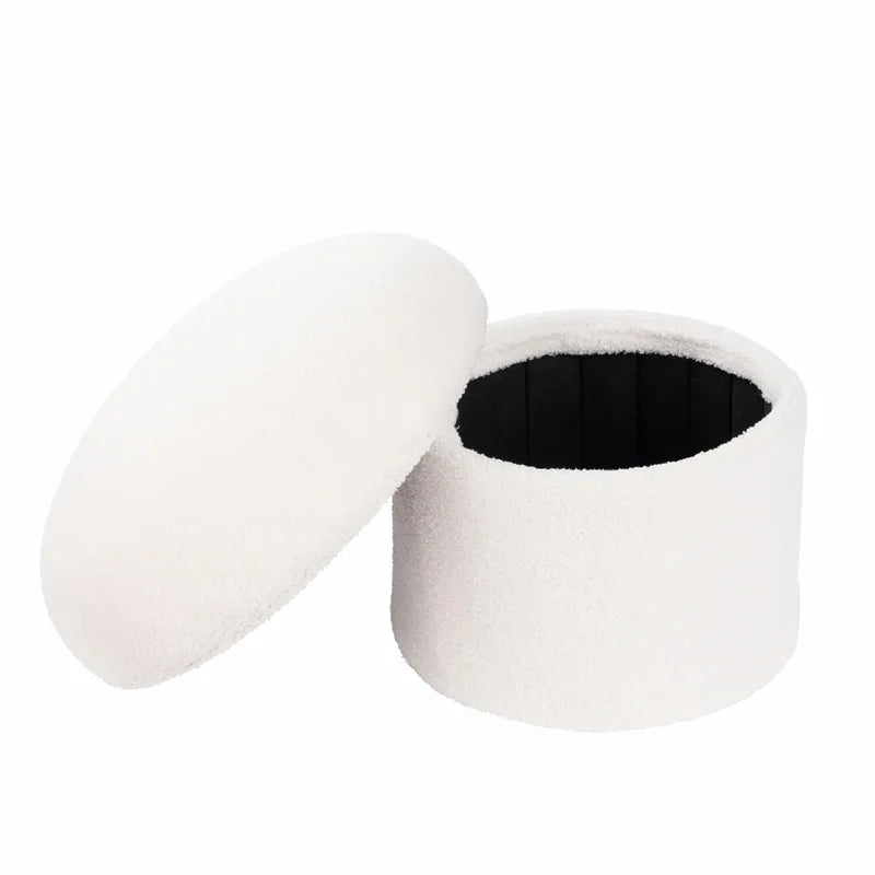 Cream Upholstered Storage Ottoman with Hidden Compartment - Modern Footrest Stool