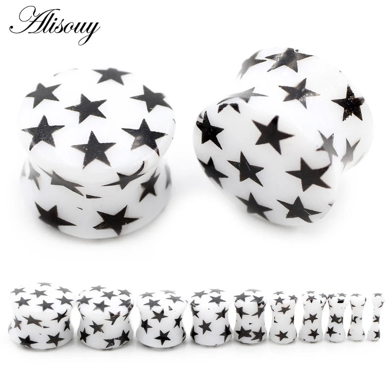2PCS Acrylic Star Flared Ear Gauges Plugs Body Jewelry with Multiple Sizes