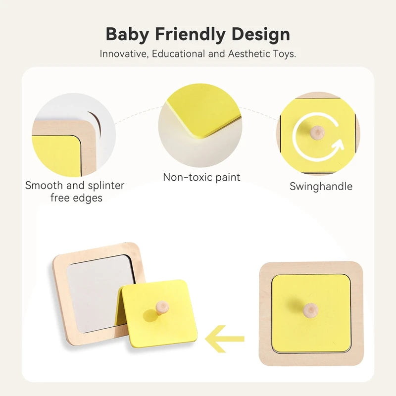 Baby Montessori Mirror Puzzle Busy Board Wooden Educational Toy for Toddlers