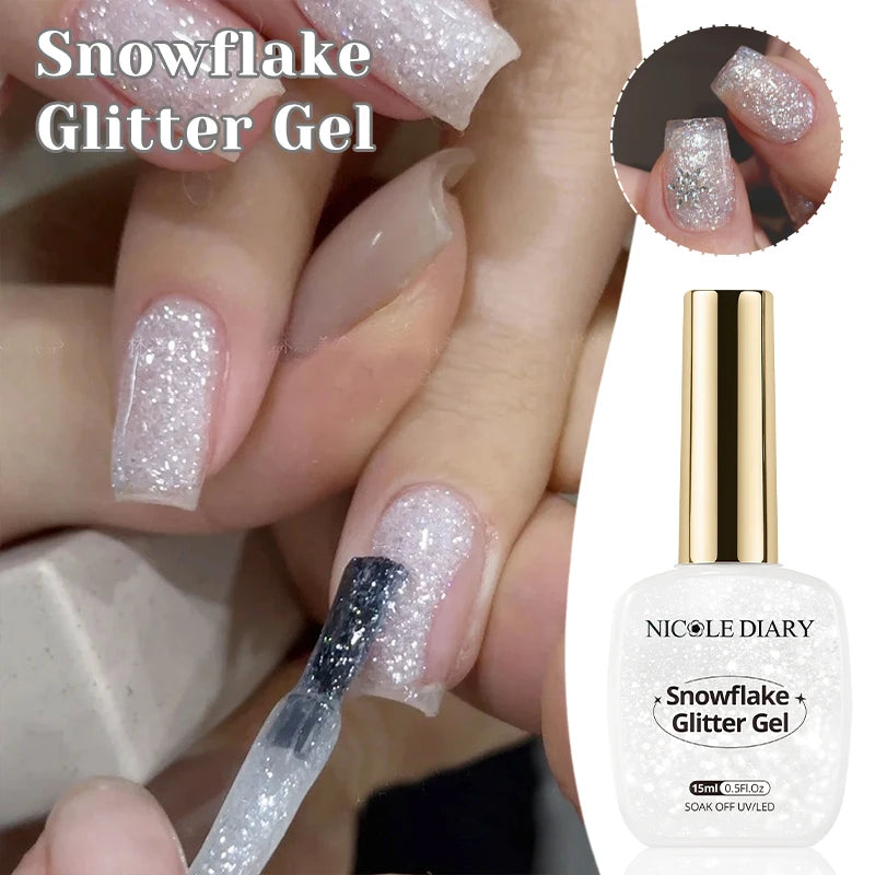 Snowflake Glitter Gel Polish 15ml Semi-Permanent Nail Art Manicure Soak Off UV LED