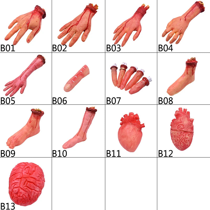 Halloween Horror Blood Decor Latex Props - Broken Hand Foot Brain Heart Scary Set
