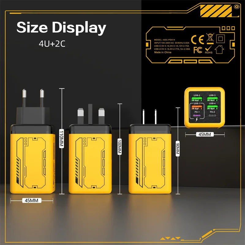 240W GaN Fast Charger with 6 USB-C Ports & Data Cable for Smartphones