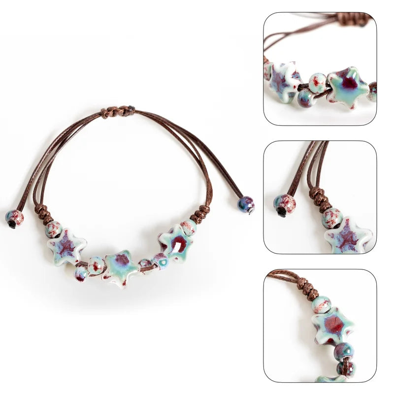 Adjustable Ceramic Bracelet with Star Beads - Handmade Dainty Jewelry