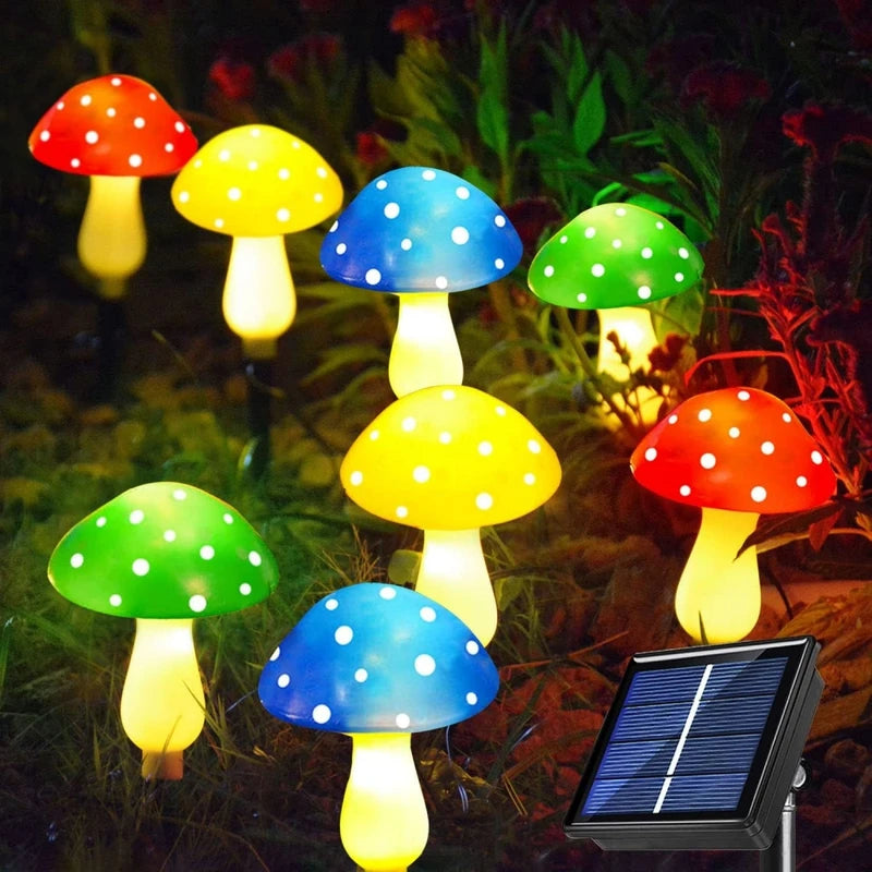 Solar Mushroom Garden Lights Outdoor Decor Stake String Lights Waterproof