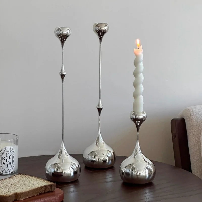 Metal Candle Holder Romantic Table Decor for Home & Wedding - Silver, Gold, White, Blue Variants