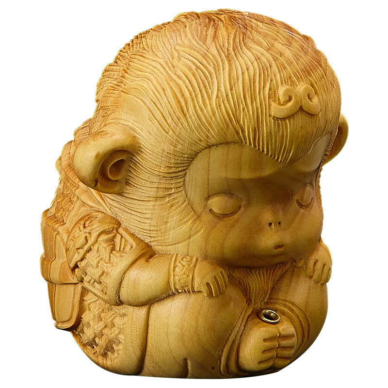 Mini Monkey King Wood Sculpture - Feng Shui Lucky Incense Holder for Home Decor