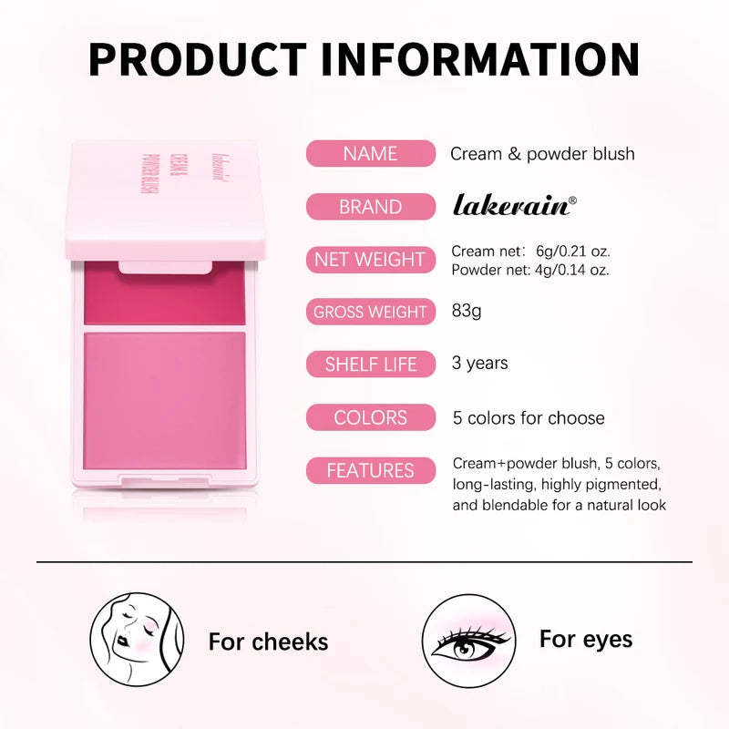 Cream & Powder Blush Duo - Long-Lasting Highly Pigmented Face Makeup