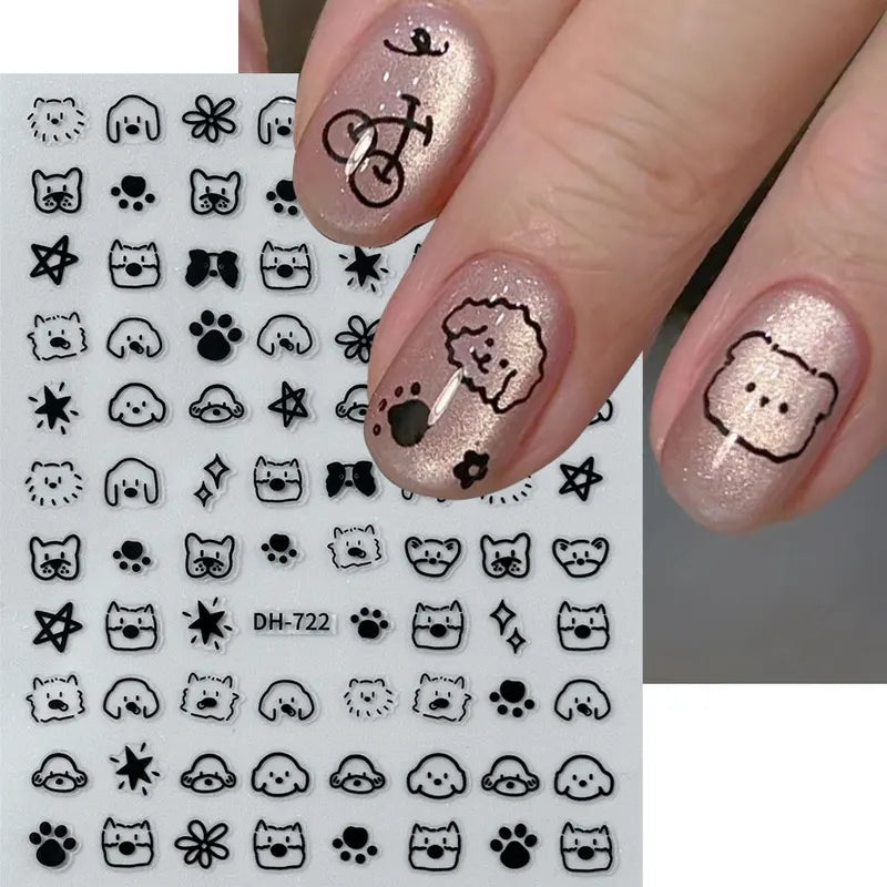 4-Pack Cute Cartoon Nail Art Stickers for DIY Manicure, Kawaii Flower and Animal Designs