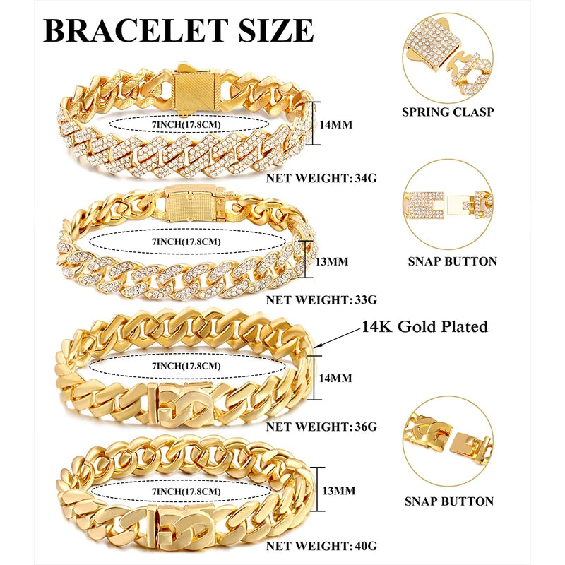 Men Women Cuban Link Chain Bracelet Bling Rhinestone Hip Hop Jewelry