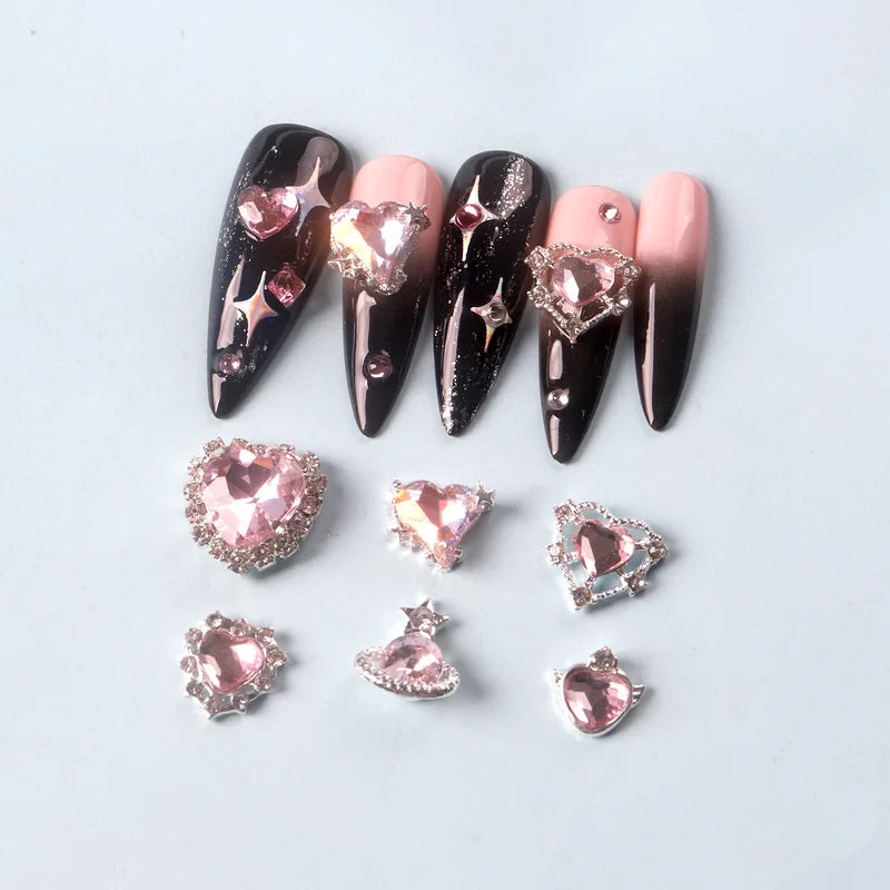 20Pcs Nail Charms Heart Rhinestones Nail Art Decorations for Manicure