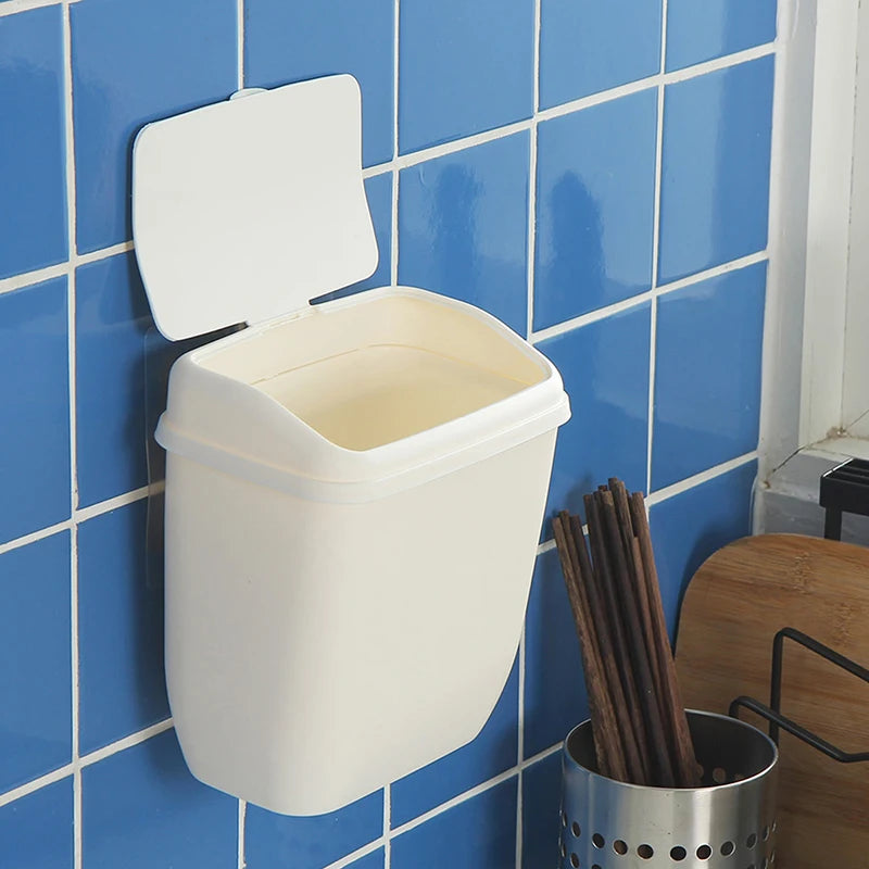 Mini Wall Mounted Trash Bin - White Plastic Wastebasket for Kitchen Bathroom Home