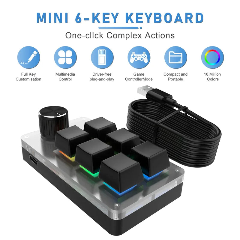 Mini RGB Mechanical Keyboard with 6 Keys & Rotary Knob for Photoshop & Gaming