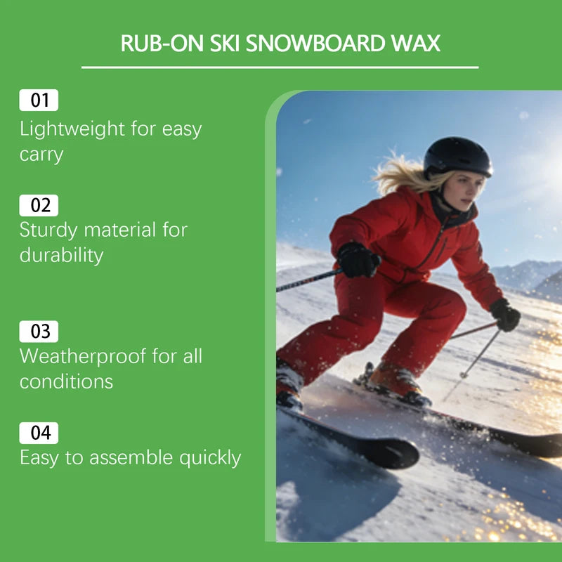 Rub-On Ski Wax for Base Protection & Glide Enhancement - Long-lasting Snow Performance