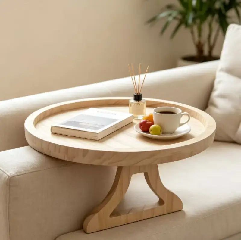 Natural Wooden Sofa Armrest Tray Clip-On Snack & Drink Holder
