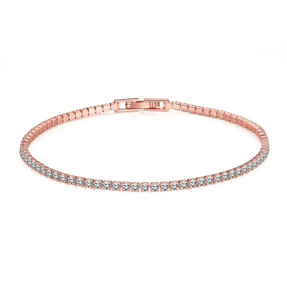 Rose Gold Silver Jewelry Tennis Bracelet 2mm Zirconia Anniversary Gift - Sterling Silver
