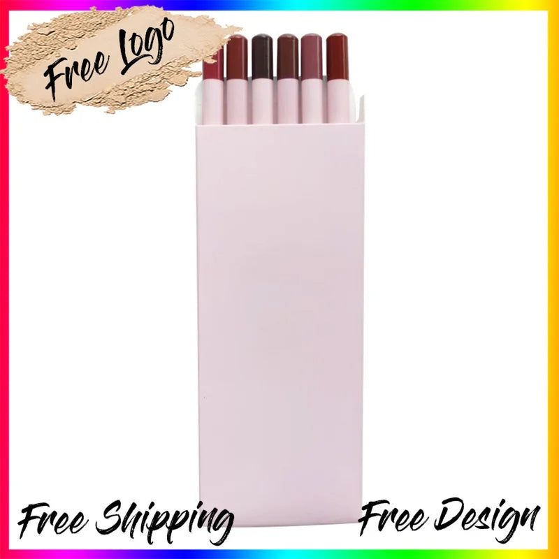 Vegan Lip Liner Pencil Set 6 Colors Matte Non-Stick Lipstick Makeup Kit