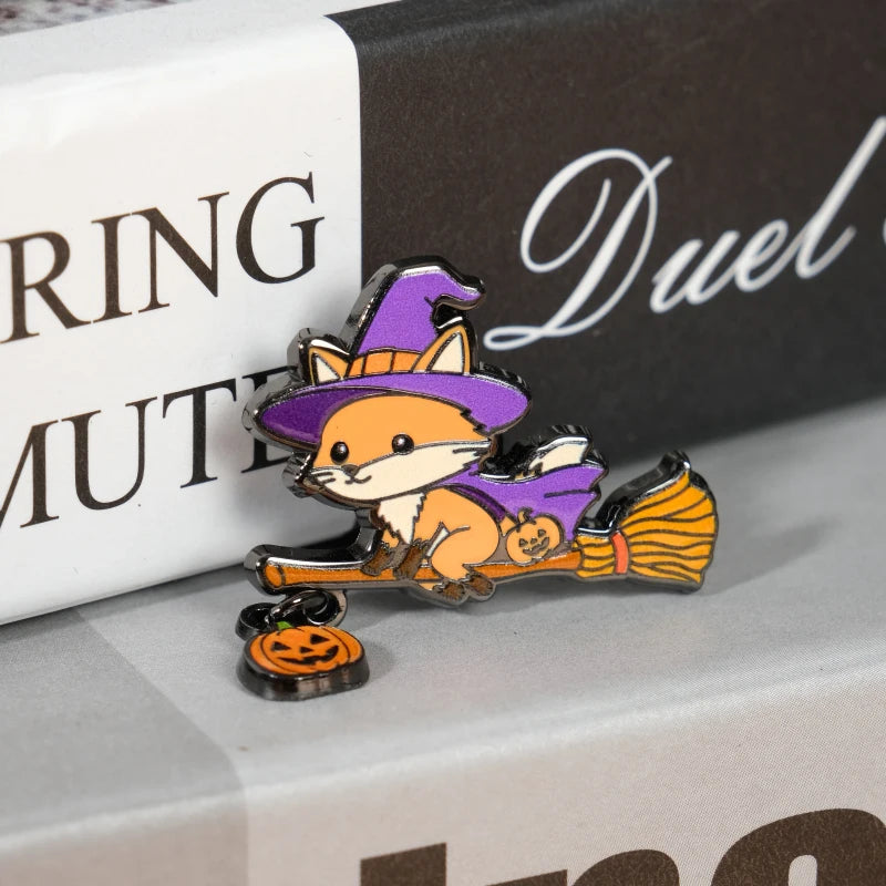 Magical Animal Enamel Pin - Witch Fox Pumpkin Pendant Halloween Gift Badge Accessory
