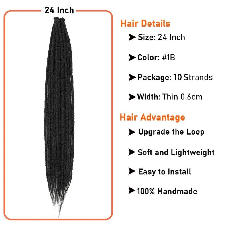24 Inch Synthetic Dreadlock Extensions - Hippie Ombre Locs Crochet Hair