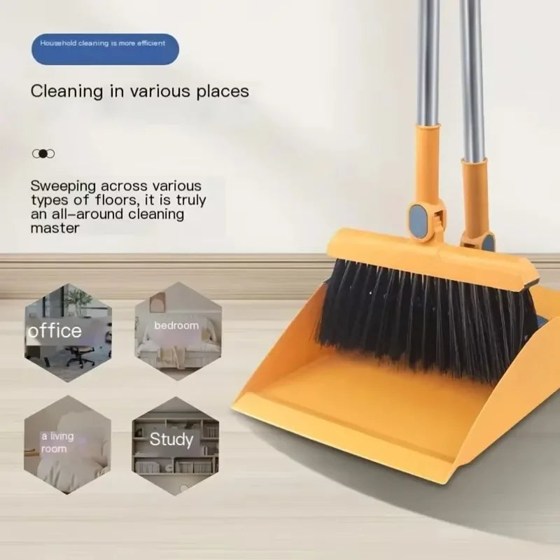 3-in-1 Magnetic Broom Dustpan Set with Rotatable Folding Design for Home Cleaning