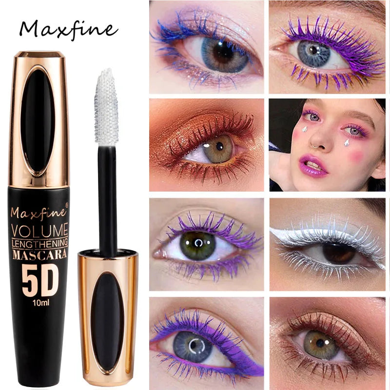 5D Silk Waterproof Mascara for Long, Bold Eye Makeup - Black, Blue, White, Chocolate & More