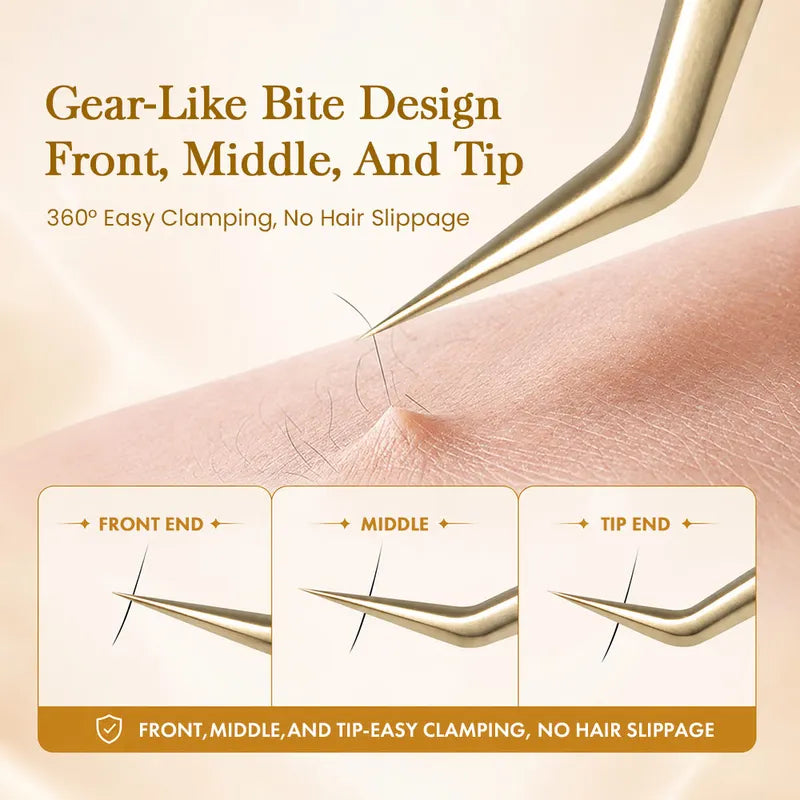Eyelash Extension Tweezers Fiber Tip Gold Stainless Steel Lash Pickup Tool