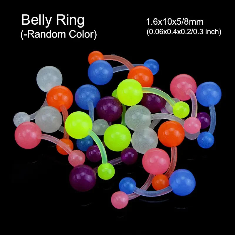 Glow In Dark Flexible Body Piercing Jewelry Set - Tongue, Ear, Lip, Septum, Eyebrow, Cartilage, Daith, Helix